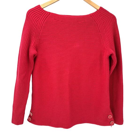 Talbots Sweater Womens Large Red Ribbed Knit Pullover Cotton Button Detail - Picture 1 of 7